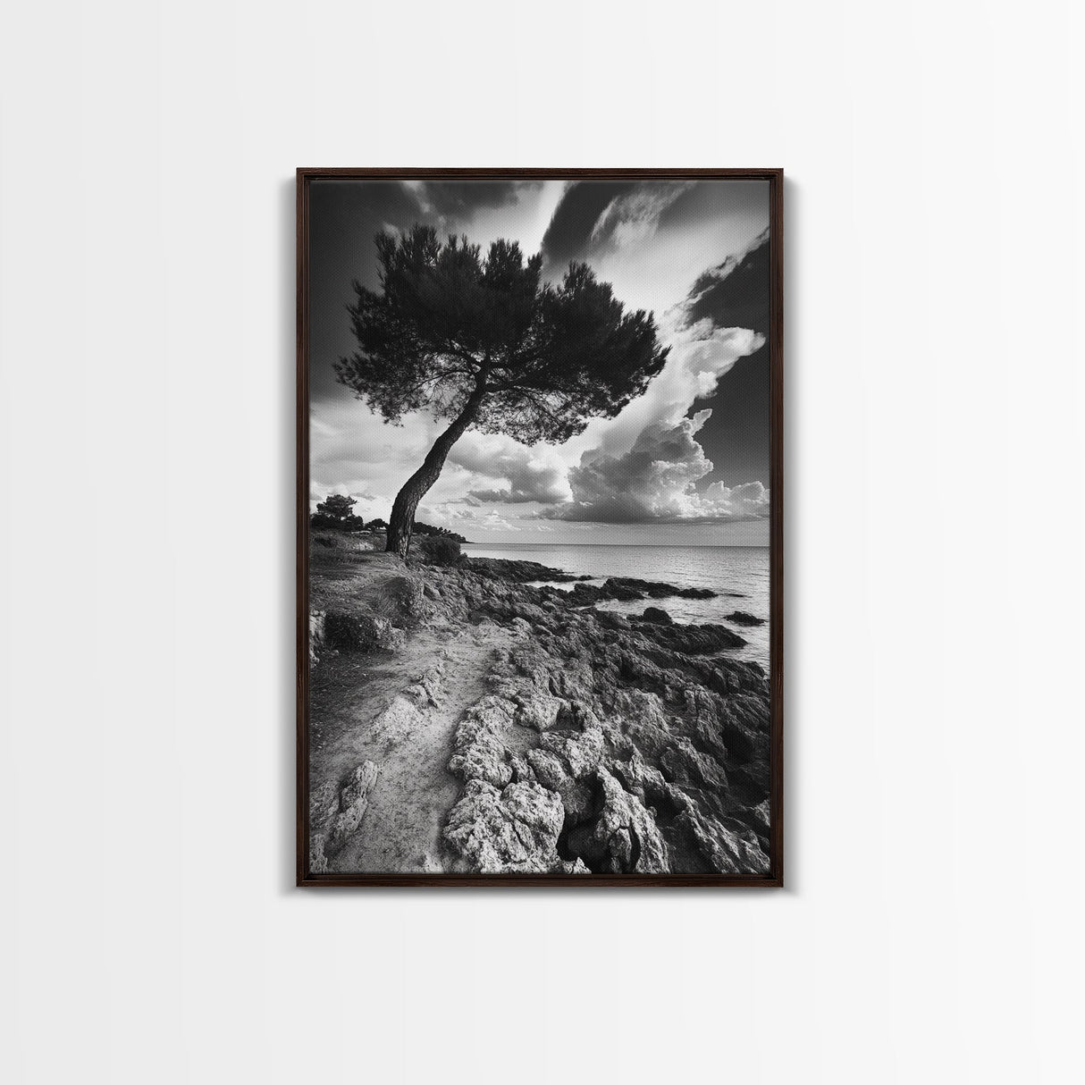 Wind Bent Tree, Coastal Cliff, Solitary Beauty, Canvas Print, Nature Photography Wall Art, Minimalist Earthy Decor, Moody Landscape