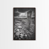 Weathered Exit, Symbolic Marker, Coastal Path, Canvas Print, Rustic Wall Art, Moody Landscape Decor, Entryway Statement Piece