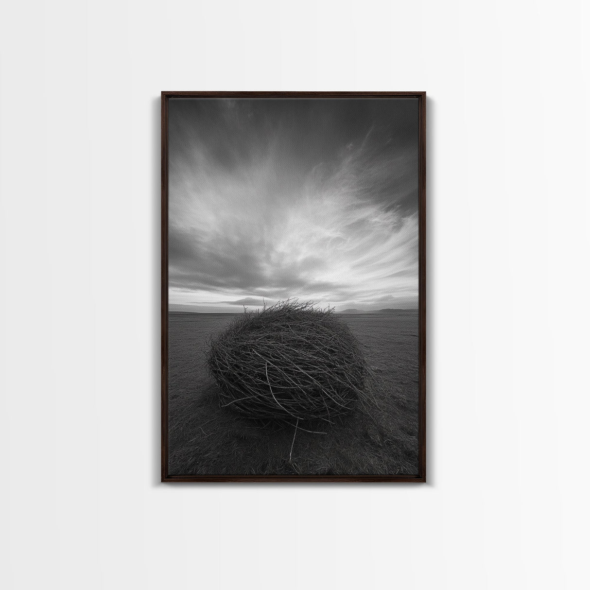 Twilight Field Nest, Tumbleweed Art, Desert Calm, Grassy Plains, Framed Canvas Print, Entryway Wall Art, Boho Nature Landscape
