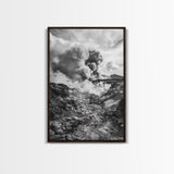 Volcanic Eruption Smoke, Lava Rocks, Earth Energy, Fiery Terrain, Framed Canvas Print, Office Wall Art, Dramatic Nature Landscape