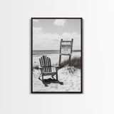 Wanted Poster, Beach Chair, Western Humor, Framed Canvas Print, Man Cave Decor, Coastal Country Style, Black and White Photography