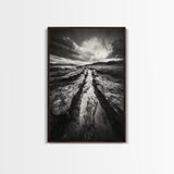 Muddy Terrain, Dramatic Sky, Natural Earth Art, Framed Canvas Print, Fall Decor, Landscape Photography, Moody Living Room Art