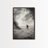 Horse on Shore, Ocean Path Scene, Wild Beauty, Serene Escape, Framed Canvas Print, Boho Wall Art, Bedroom or Entryway Decor