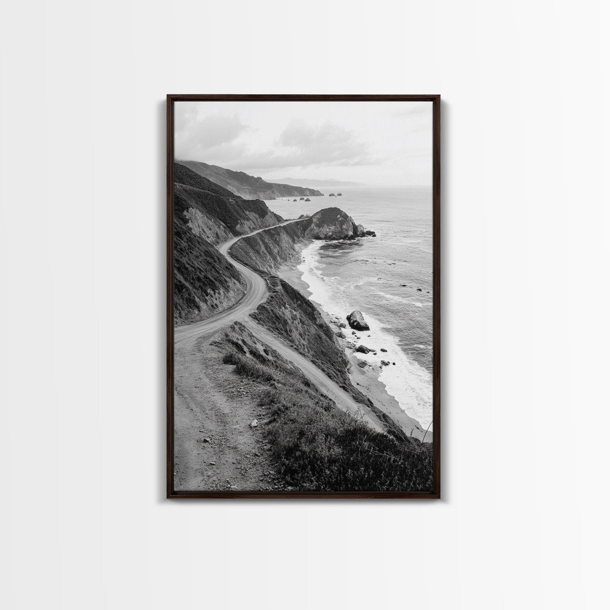 Winding Beach Road, Coastal Drive, Ocean Cliffs, Travel Landscape, Canvas Print, Office Wall Art, Fall Adventure Style, Neutral Coastal Decor