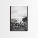 Campfire, Beach, Smoke, Glow - Cozy outdoor scene with flickering flame, Canvas Print, perfect rustic cabin or camping decor, Autumn Wall Art