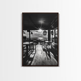 Ocean, Deck, Sunset, Rays - Golden hour beach bar shadows, Canvas Print, perfect dining room or kitchen wall art, rustic coastal decor
