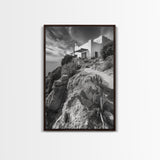 Cliffside Villa, Mediterranean Home, Desert Garden, Rustic Landscape Print, Framed Canvas Print, Modern Boho Living Room Art