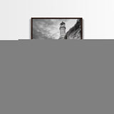 Lighthouse Beacon, Rocky Shoreline, Nautical Coastal Scene, Framed Canvas Print, Ocean View Art, Seaside Living Room Wall Decor