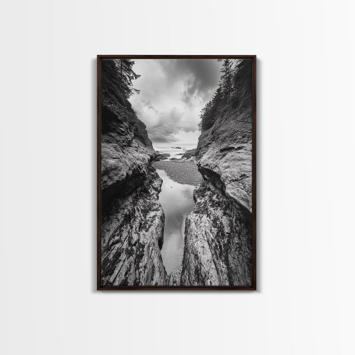 Ocean Ravine, Rugged Coastline, Pacific Wilderness, Stormy Seascape, Framed Canvas Print, Adventure Wall Art, Nature Home Decor