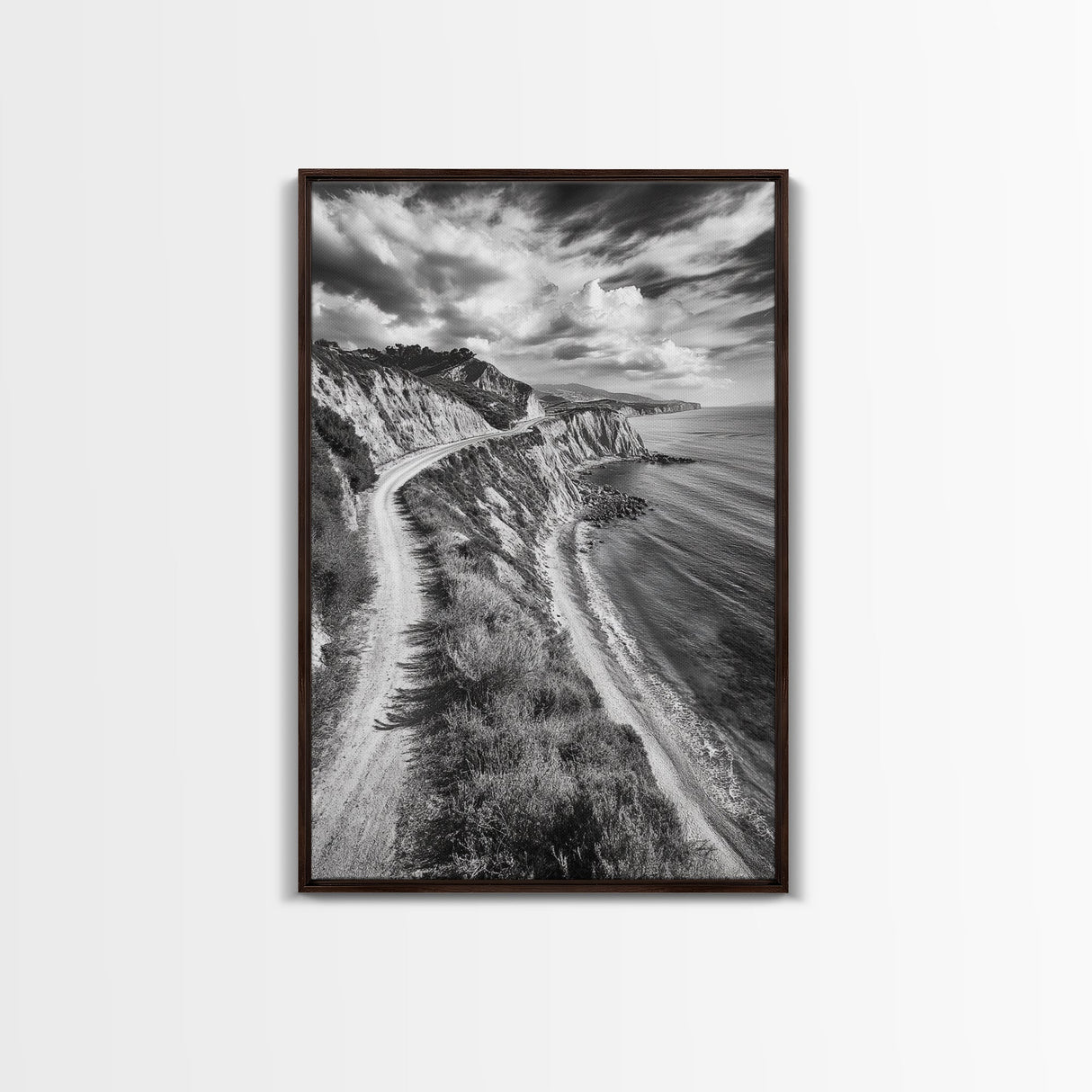 Coastal Mountain Trail, Ocean View, Travel Photography, Framed Canvas Print, Scenic Landscape Art, Office or Hallway Wall Art