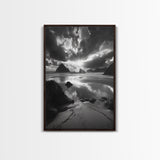 Dramatic Ocean Sunset, Coastal Mountains, Seascape Photography, Canvas Print, Stormy Sky Art, Living Room Focal Wall Decor