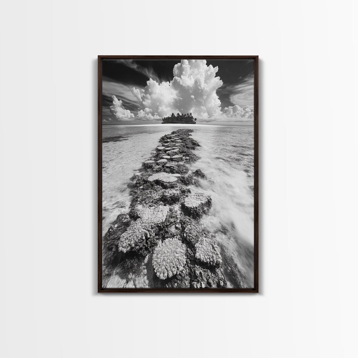 Island Cloud Escape, Ocean Path Scene, Tropical Seascape, Canvas Print, Coastal Beach House Art, Summer Island Vibes Wall Art