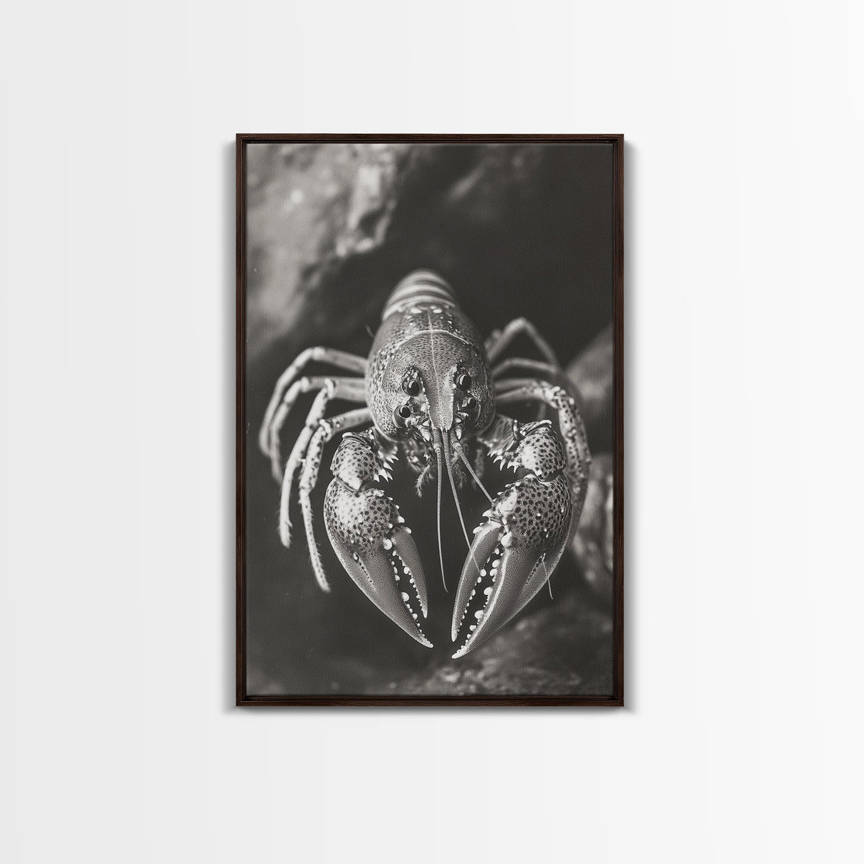 Lobster Close Up, Marine Life Art, Coastal Kitchen Decor, Monochrome Sea Animal, Framed Canvas Print, Ocean Wall Art, Nautical Print