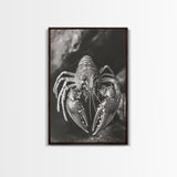Lobster Close Up, Marine Life Art, Coastal Kitchen Decor, Monochrome Sea Animal, Framed Canvas Print, Ocean Wall Art, Nautical Print