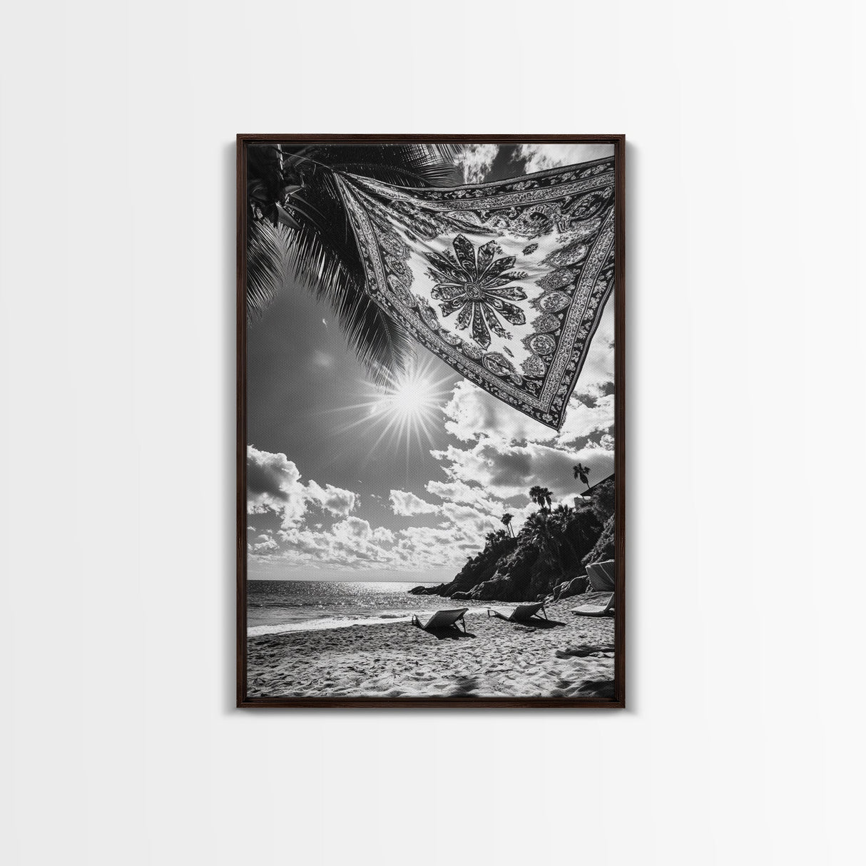 Sunlit Beach, Boho Tapestry, Relaxed Seaside, Canvas Print, Tropical Wall Art, Vacation Home Decor, Modern Boho Vibes, Beach House Wall Decor