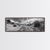 Desert Streambed Path, Dry River Landscape, Southwest Nature Print, Framed Canvas Print, Earthy Living Room Art, Modern Western Decor