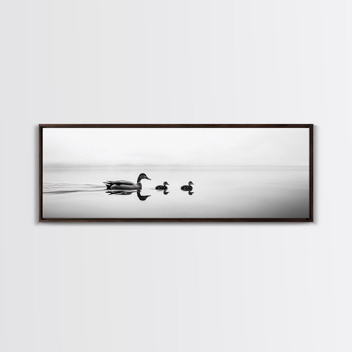 Duck Family, Serene Water, Peaceful Reflections, Canvas Print, Minimalist Animal Art, Nursery Wall Art, Calm Lake Photography