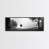 Misty Cove, Pacific Coast, Tranquil Shore, Canvas Print, Zen Nature Wall Art, Bathroom Decor, Moody Black and White Art
