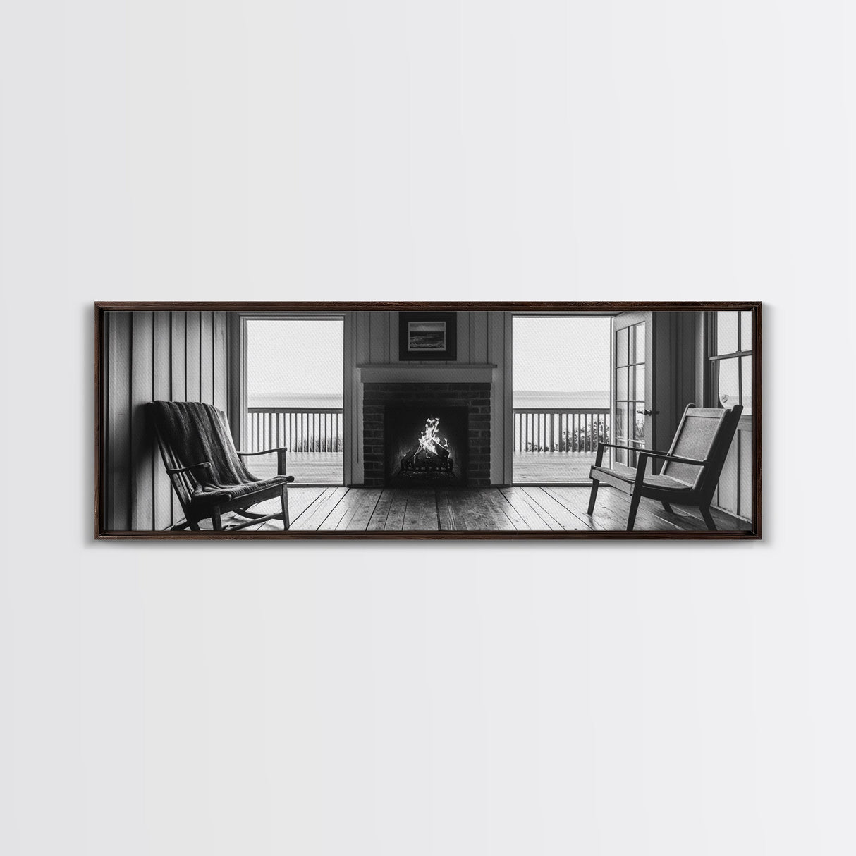 Cozy Fireplace, Cabin View, Warm Interior, Framed Canvas Print, Rustic Wall Art, Living Room Decor, Fall Season Vibe, Hygge Aesthetic