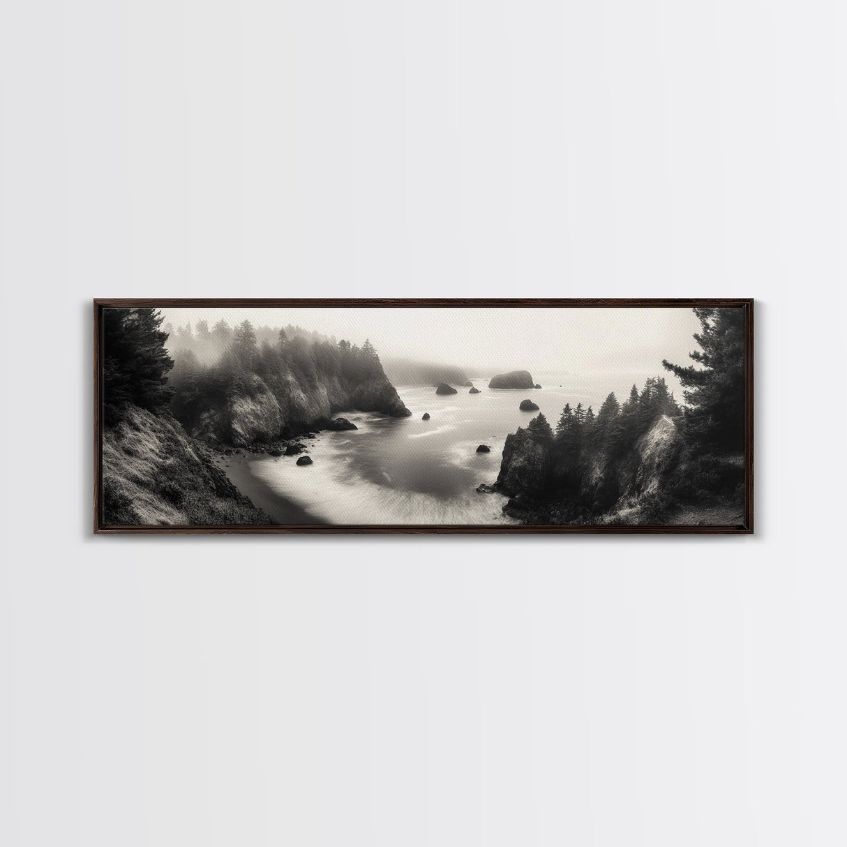 Ocean Rocks, Foggy Horizon, Coastal Cliffs, Dreamy Seascape, Canvas Print, Moody Nature Art, Living Room Wall Art, Coastal Minimalism