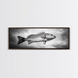 Floating Fish, Surreal Ocean, Realistic Scales, Sky Scene, Framed Canvas Print, Nautical Wall Art, Coastal Decor, Fishing Cabin Aesthetic