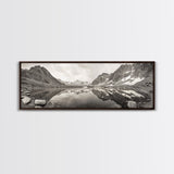 Alpine Reflection, Snowy Peaks, Tranquil Water, Framed Canvas Print, Nature Photography, Minimalist Wall Art, Bedroom or Office Decor