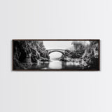 Stone Bridge, Forest River, Morning Mist, Canvas Print, Black and White Landscape, Nature Wall Art, Rustic Bathroom Art, Den Decor