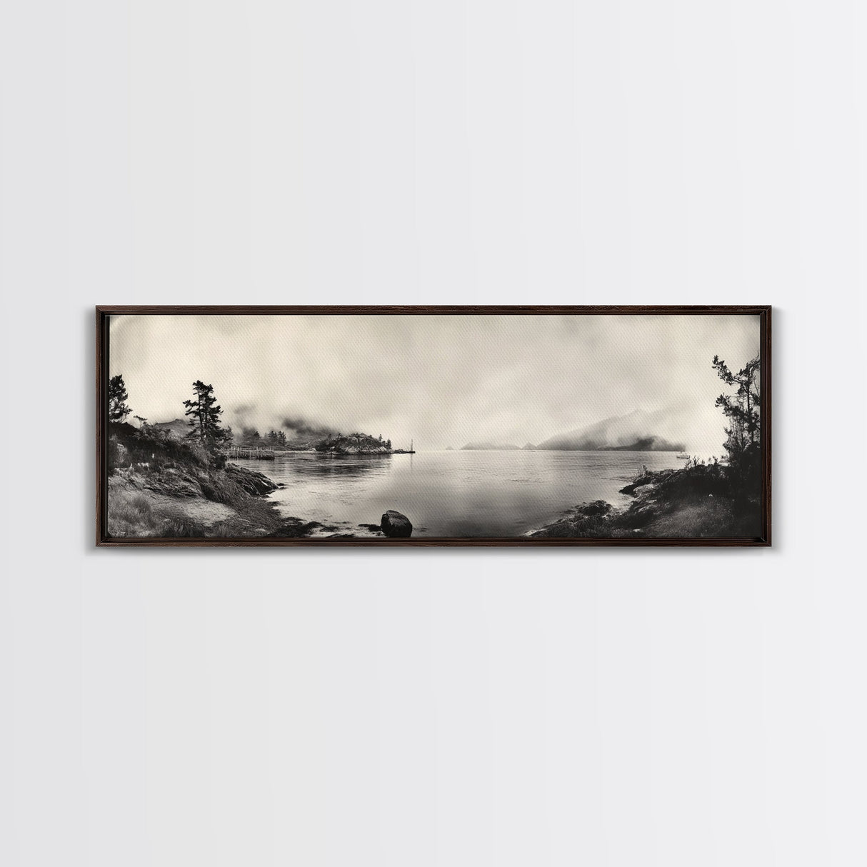 Foggy Coast, Misty Trees, Silent Bay, Canvas Print, Moody Landscape Photography, Bedroom Wall Art, Nature Inspired Decor