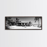 Beach House, Palm Retreat, Tropical Hideaway, Island Dream, Framed Canvas Print, Coastal Wall Art, Bedroom Decor, Tropical Vacation Aesthetic