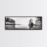 Forest Cove, Serene Shoreline, Calm Reflections, Canvas Print, peaceful nature wall art, neutral tones decor, minimalist bathroom artwork