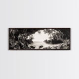 Ocean Cave, Coastal Trees, Natural Light, Canvas Print, tranquil coastal wall art, bedroom boho decor, dreamy nature scene artwork
