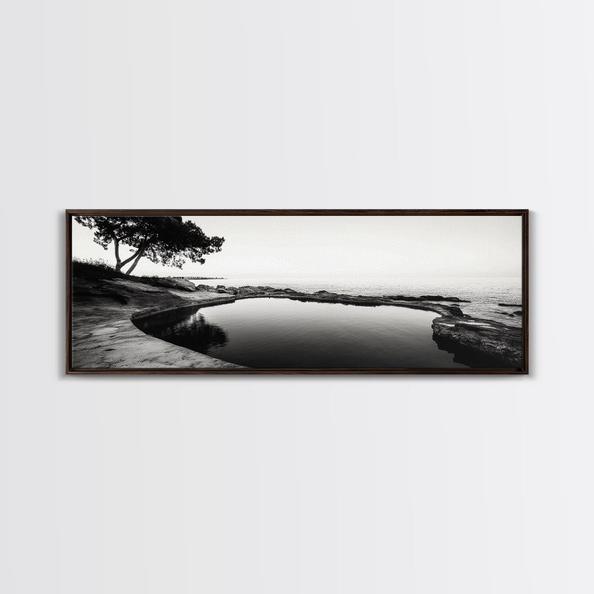 Seaside Pool, Nature Reflections, Calm Coastline, Canvas Print, minimalist zen wall art, spa bathroom decor, peaceful landscape photography