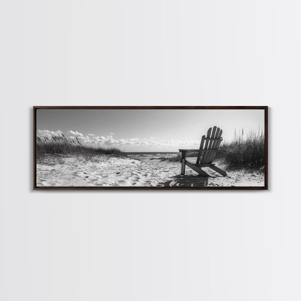 Sand Dunes, Beach Chair, Sea Grasses, Ocean Path, Framed Canvas Print, Coastal Wall Art, Relaxation Theme, Minimalist Beach House Decor