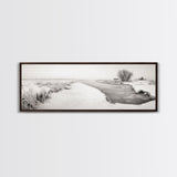 Winter River, Frosty Fields, Minimalist Landscape, Canvas Print, Modern neutral art, Rustic home decor, Entryway wall art, Scandinavian vibe