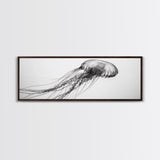 Jellyfish, Ocean Flow, Underwater Beauty, Canvas Print, Marine life wall decor, Coastal bathroom art, Minimalist ocean art, Black and white