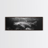 Underwater Fish, Lake Trout, Black and White Ocean, Framed Canvas Print, Coastal Bathroom Art, Fisherman Gift, Nautical Wall Decor