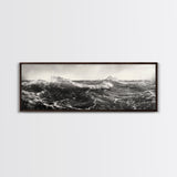 Ocean Wave, Stormy Sea, Black and White Nautical, Framed Canvas Print, Bold Coastal Art, Living Room Wall Art, Marine Photography