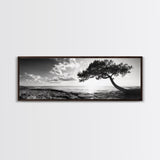 Lone Tree, Coastal Sunset, Ocean Horizon, Framed Canvas Print, Tranquil Landscape Art, Meditation Room Wall Art, Nature Zen Decor