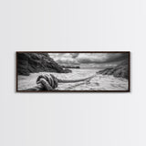 Nautical Rope Shore, Moody Ocean Rocks, Coastal Minimalist, Framed Canvas Print, Entryway Wall Art, Rustic Nautical Decor, Lakehouse Wall Art