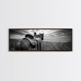 Western Horse Beach, Saddle Detail Horizon, Equestrian Art, Framed Canvas Print, Farmhouse Wall Art, Cowboy Country Decor