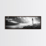 Dramatic Lighthouse Coast, Ocean Storm Horizon, Coastal Adventure, Framed Canvas Print, Living Room Wall Art, Nautical Fall Decor