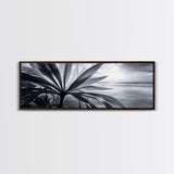 Tropical Leaf Closeup, Ocean Horizon Sunset, Botanical Beach, Framed Canvas Print, Kitchen Wall Art, Coastal Jungle Decor, Rustic Lakehouse Decor