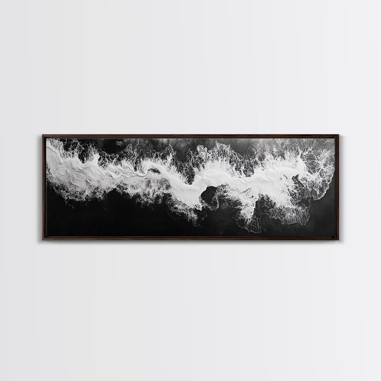 Ocean Wave, Aerial Surf, Coastal Abstract, Monochrome Motion, Framed Canvas Print, Modern Bathroom Art, Minimalist Art, Black and White Decor