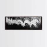 Ocean Wave, Aerial Surf, Coastal Abstract, Monochrome Motion, Framed Canvas Print, Modern Bathroom Art, Minimalist Art, Black and White Decor