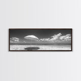 Beach Umbrella, Sunny Sky, Ocean Escape, Seaside Shade, Framed Canvas Print, Summer Wall Art, Bathroom Decor, Minimalist Coastal Style