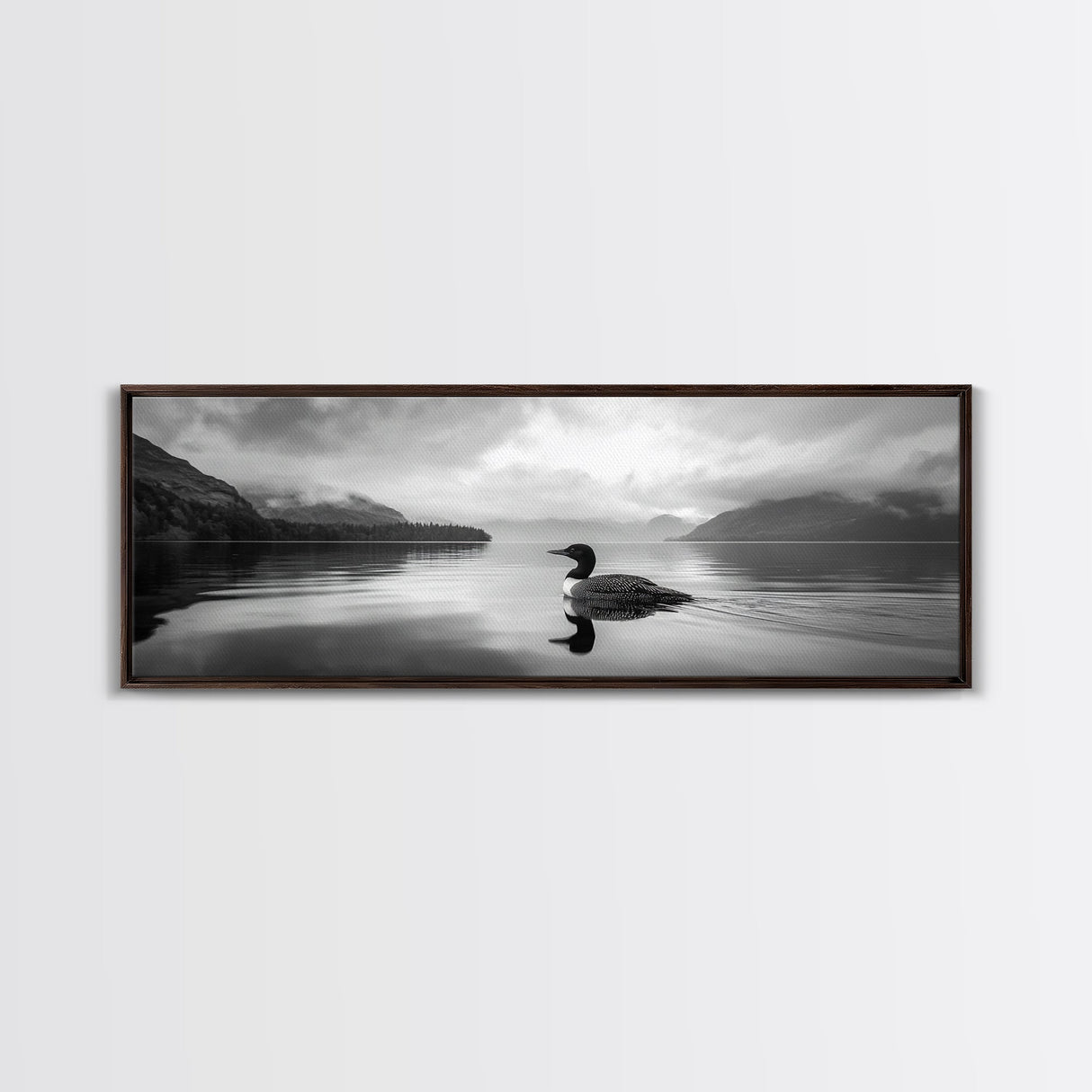 Loon Lake, Misty Reflection, Quiet Morning, Framed Canvas Print, Cabin Wall Art, Nature Lover Gift, Rustic Lakehouse Decor