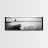 Coastal Buoy, Still Waters, Nautical Calm, Framed Canvas Print, Lakeside Bathroom Art, Maritime Style, Rustic Ocean Decor