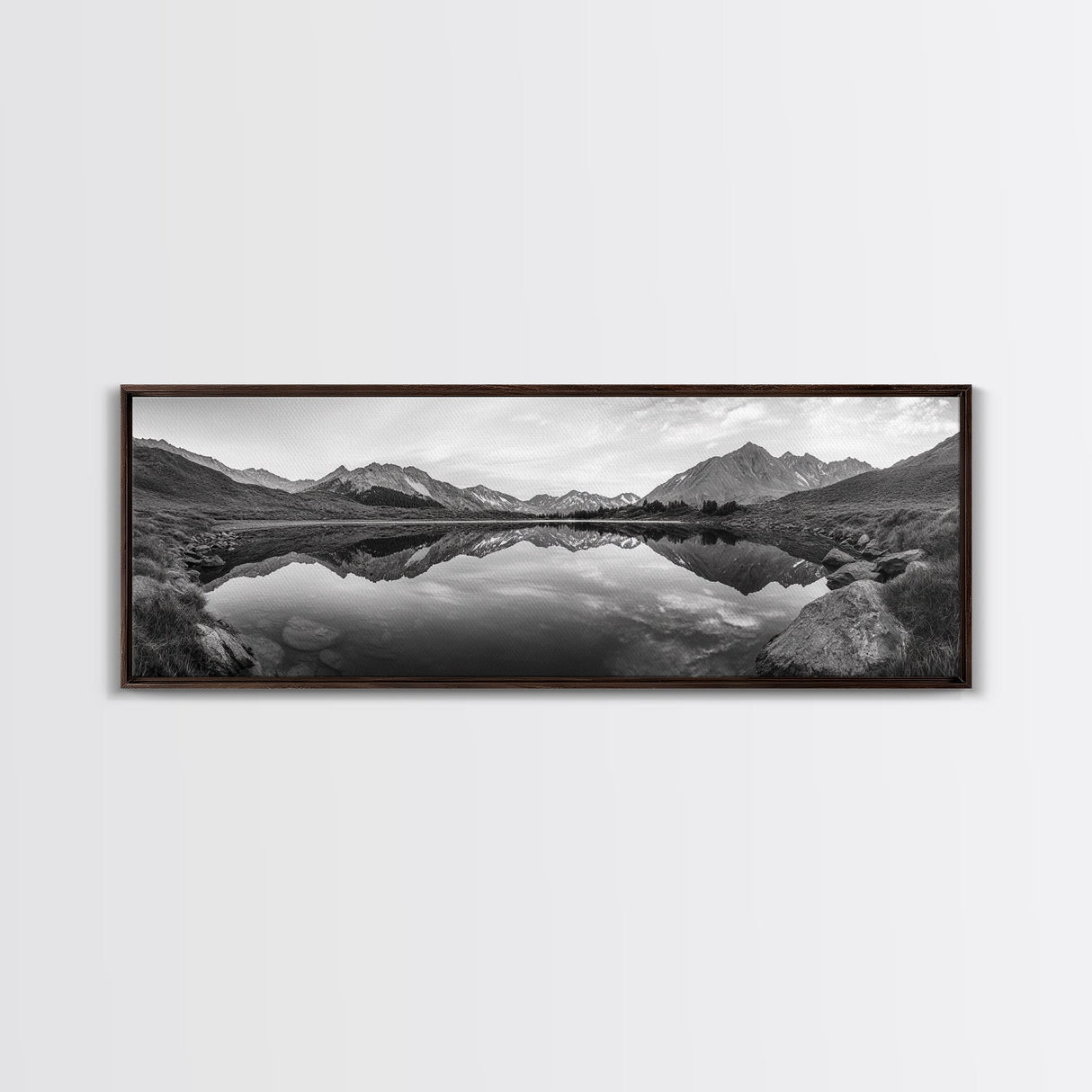 Mirror Lake, Alpine Stillness, Mountain Reflection, Tranquil Landscape, Canvas Print, Minimalist Nature Art, Living Room Wall Art, Neutral Decor