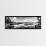 Canoe Lake, Still Water, Pine Forest, Outdoor Serenity, Canvas Print, Nature Wall Art, Rustic Cabin Decor, Peaceful Landscape, Neutral Tones