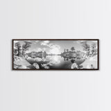 Mountain Reflections, Nature Panorama, Black and White Landscape, Framed Canvas Print, Living Room Wall Art, Modern Wilderness Decor